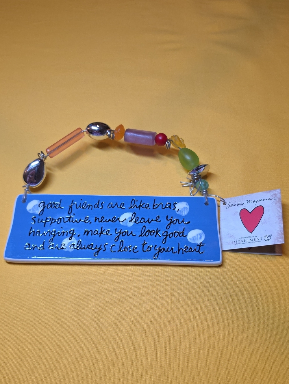 NWT Dept 56 Sandra Magsamen "Good Friends Are Like Bras" Beaded Ceramic Plaque